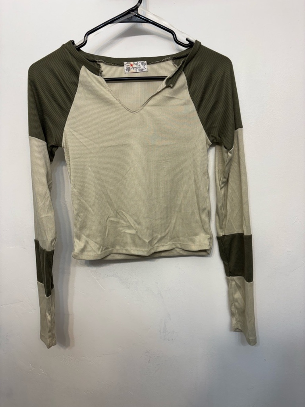 Poof Apparel Two-Tone Green Colorblock Long Sleeve Top Woman’s Size Small NWOT